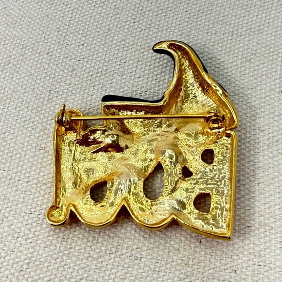 Halloween Boo! Witch Brooch Pin Enamel‎ 1.5" Orange Black - Picture 5 of 7